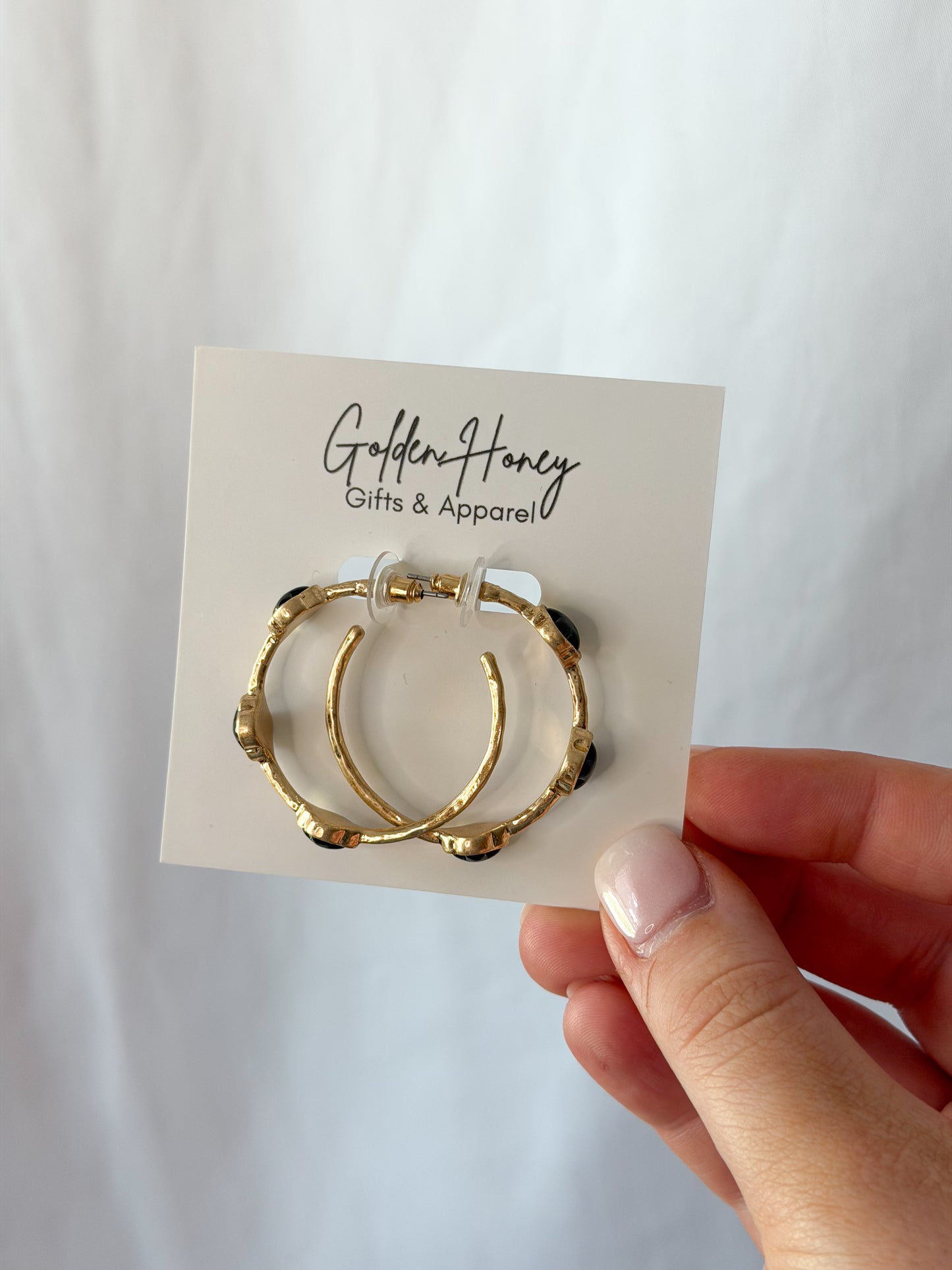Black Cover Stone Hoops