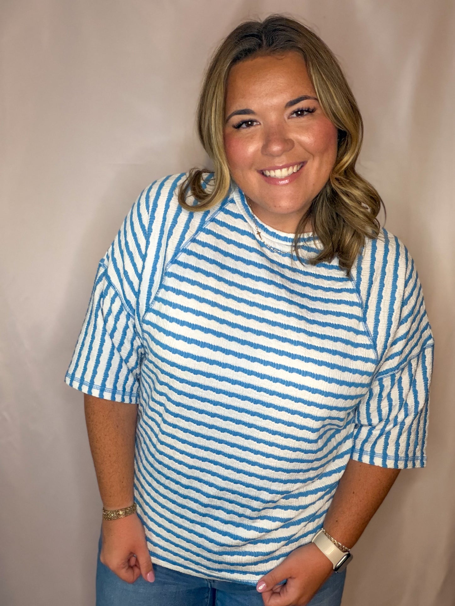 Blue Striped Knit Top