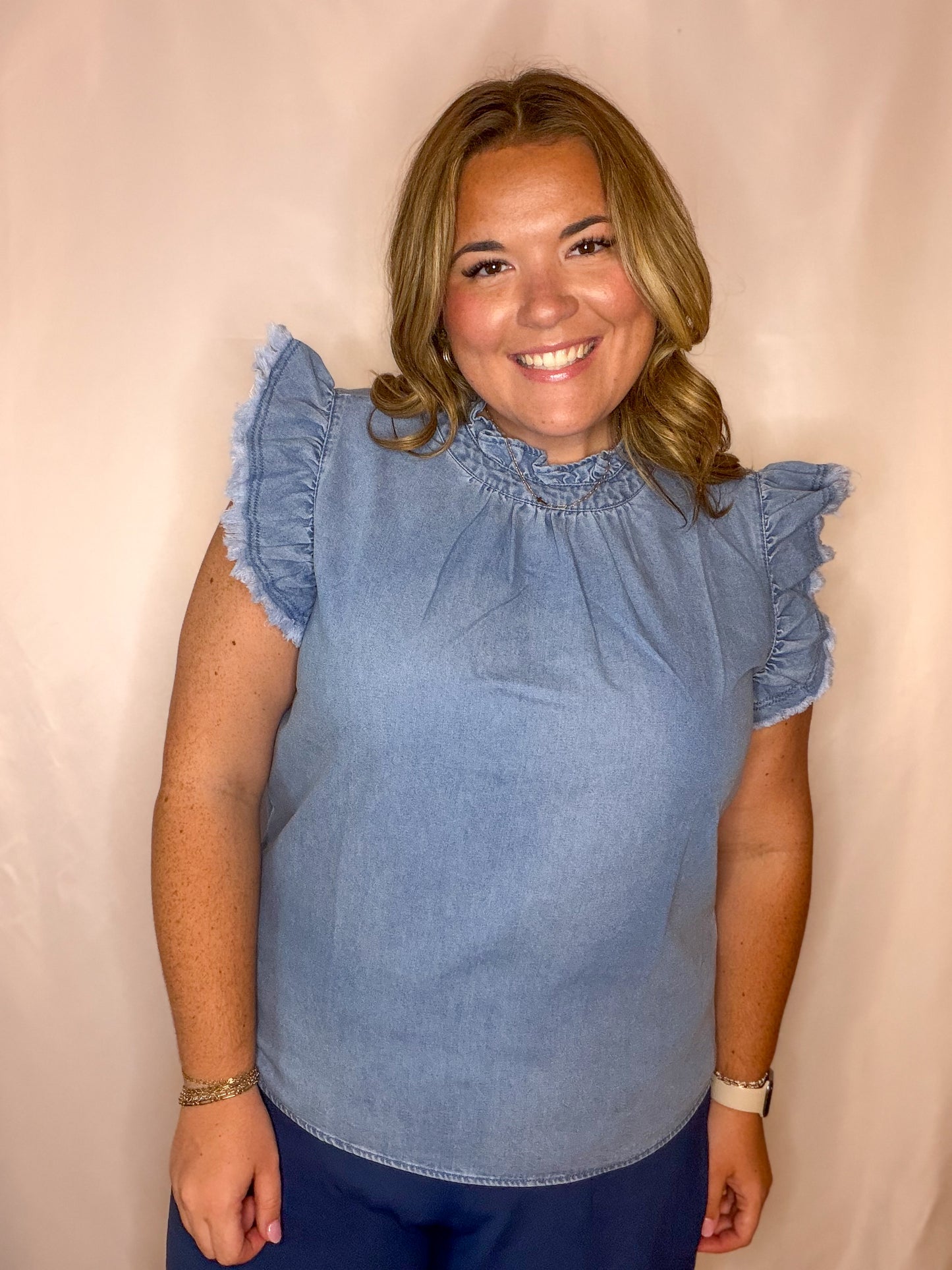 Frilled Denim Top