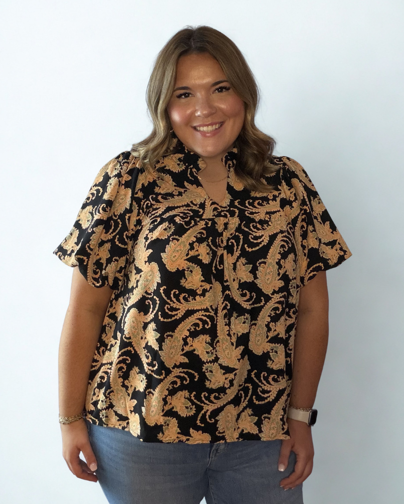 Black Paisley Print Top