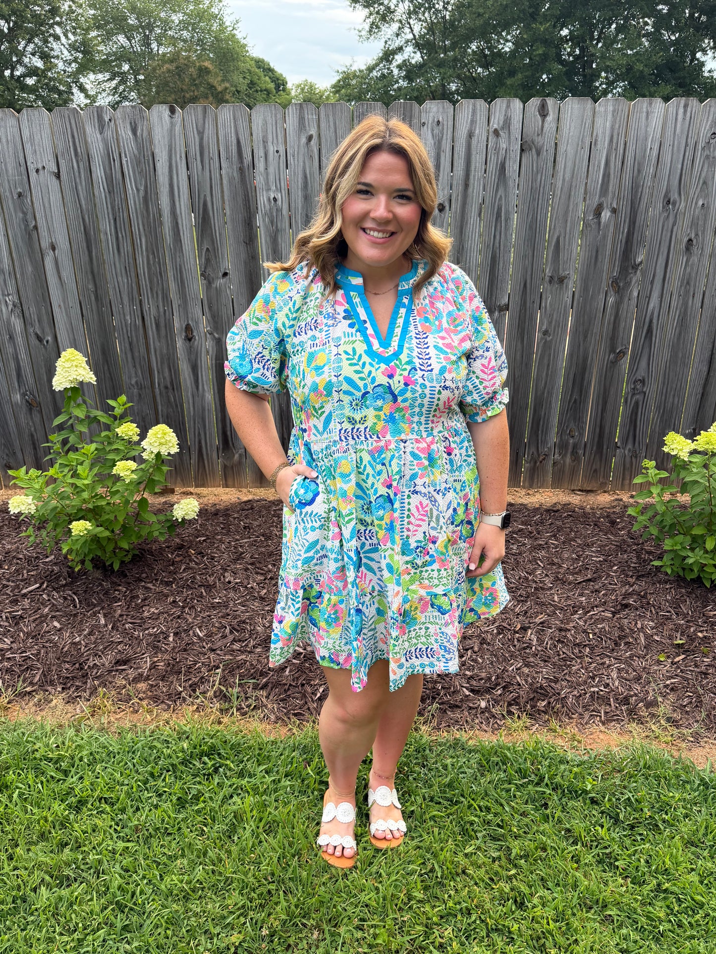 Green Botanical Floral Print Dress