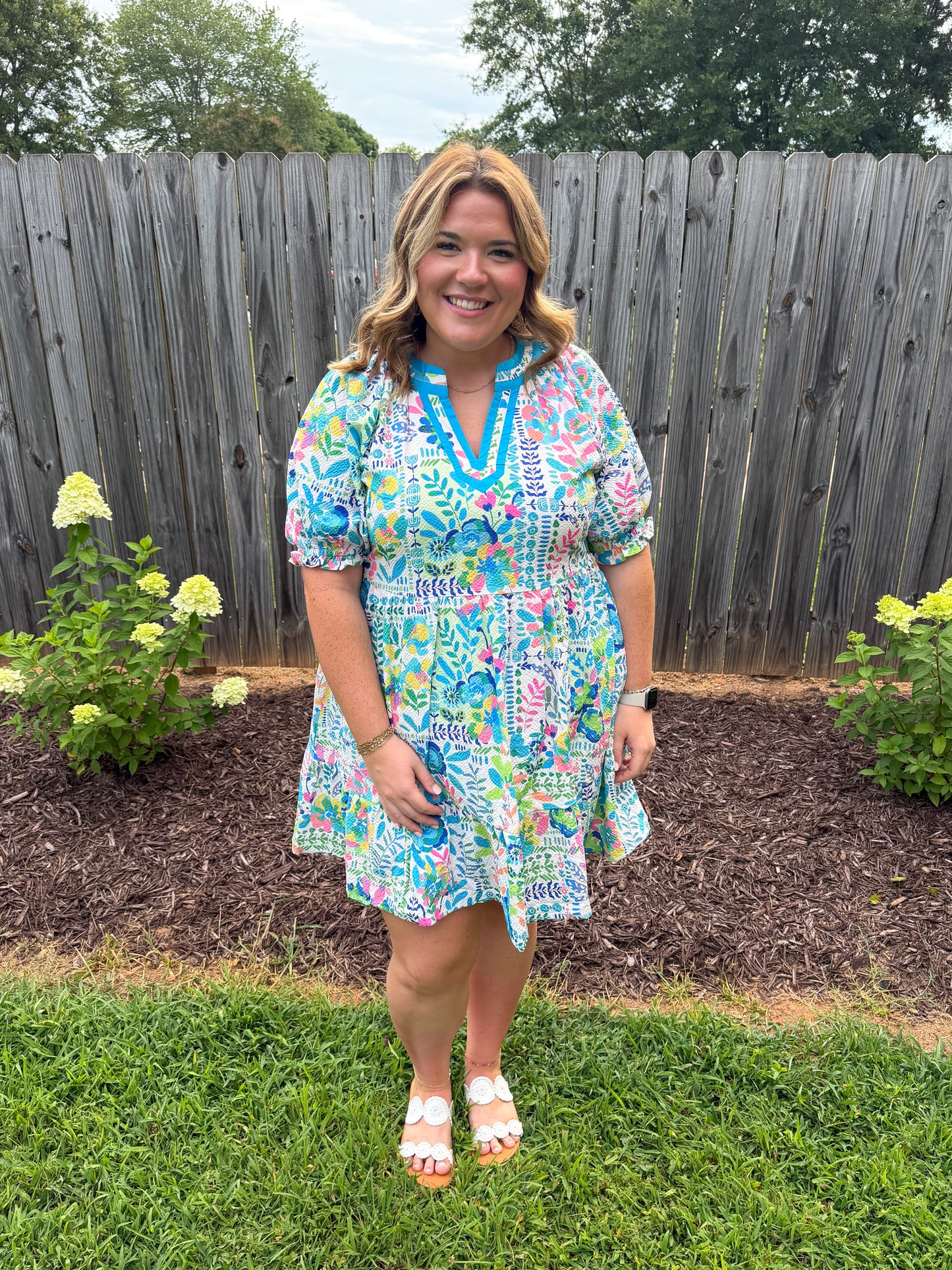 Green Botanical Floral Print Dress