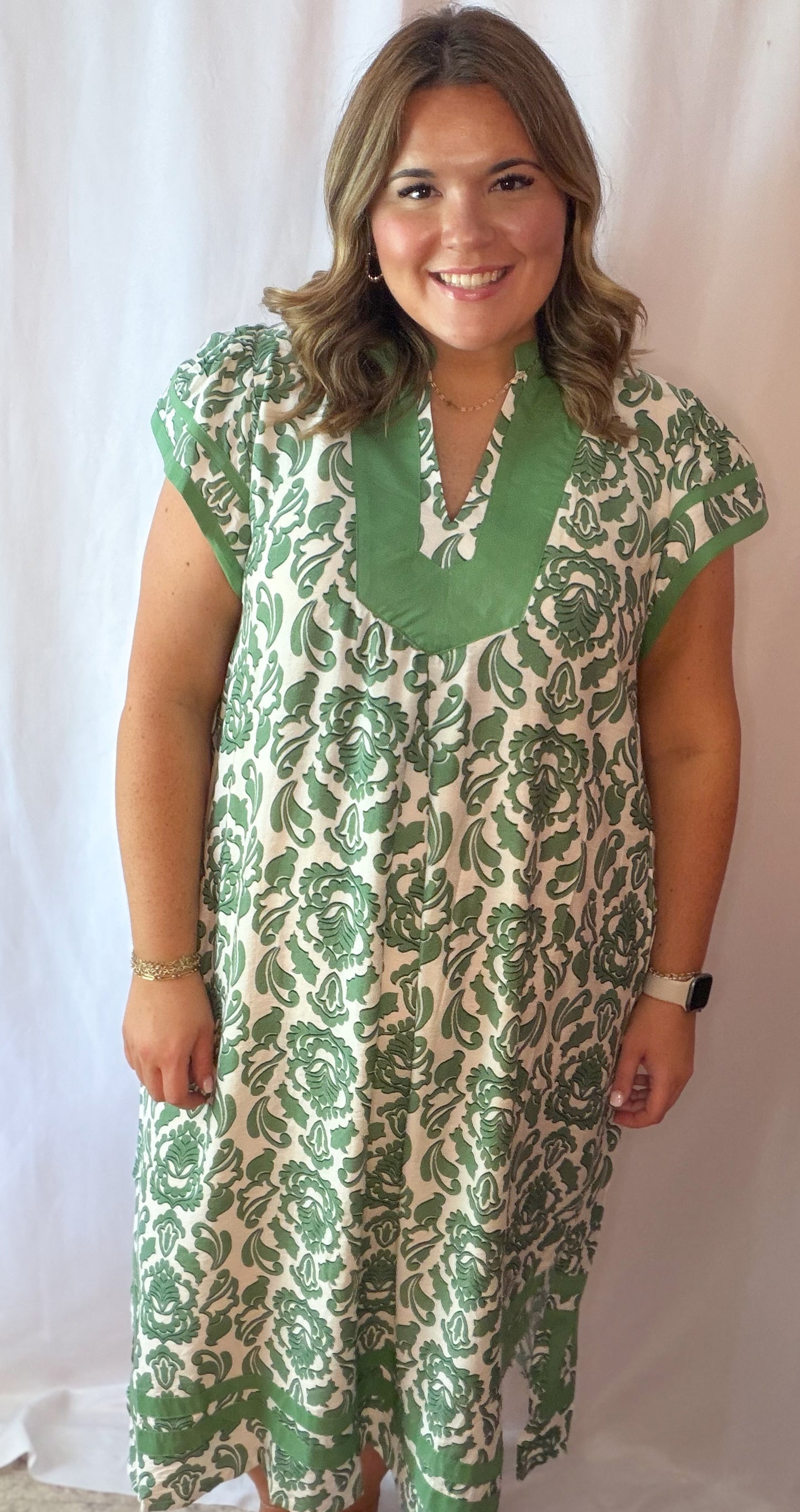 Green Printed Midi Dress