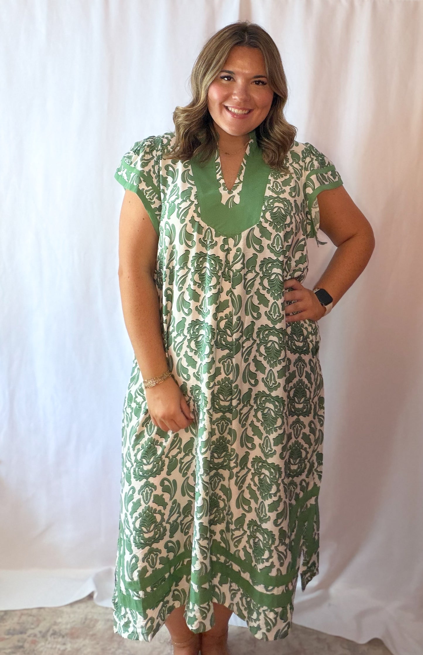 Green Printed Midi Dress