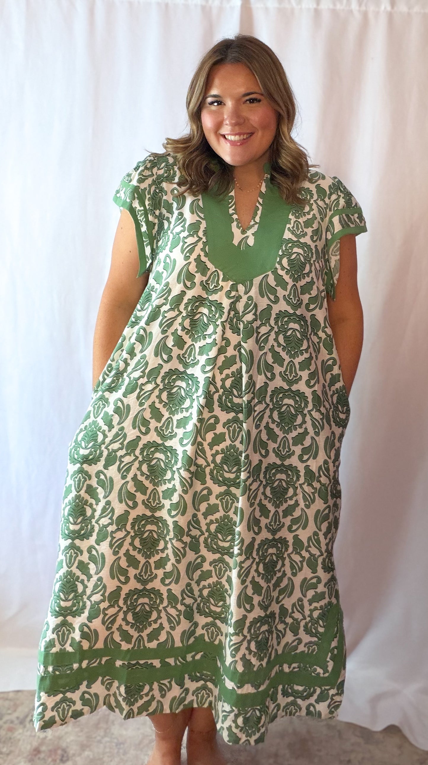 Green Printed Midi Dress