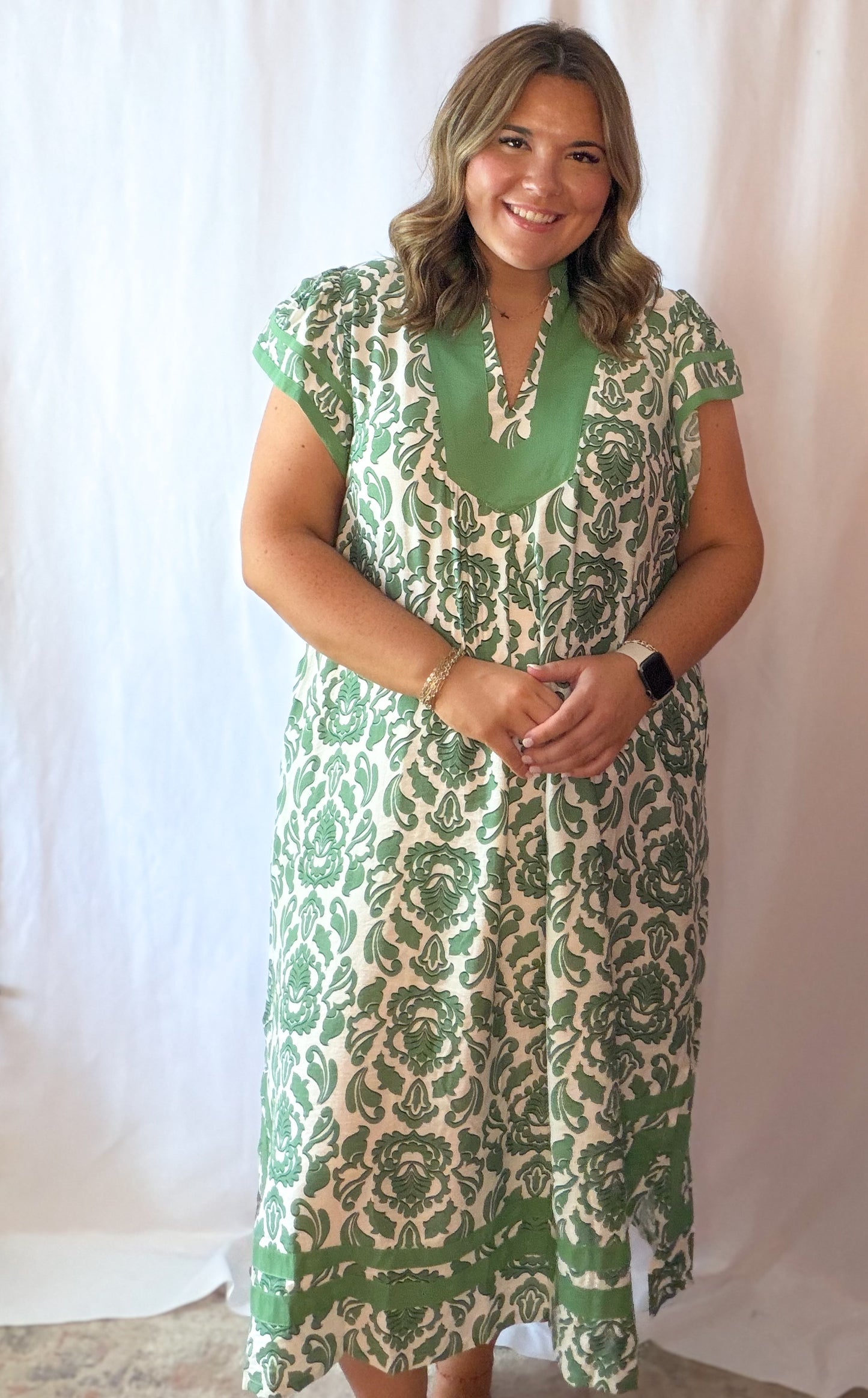 Green Printed Midi Dress