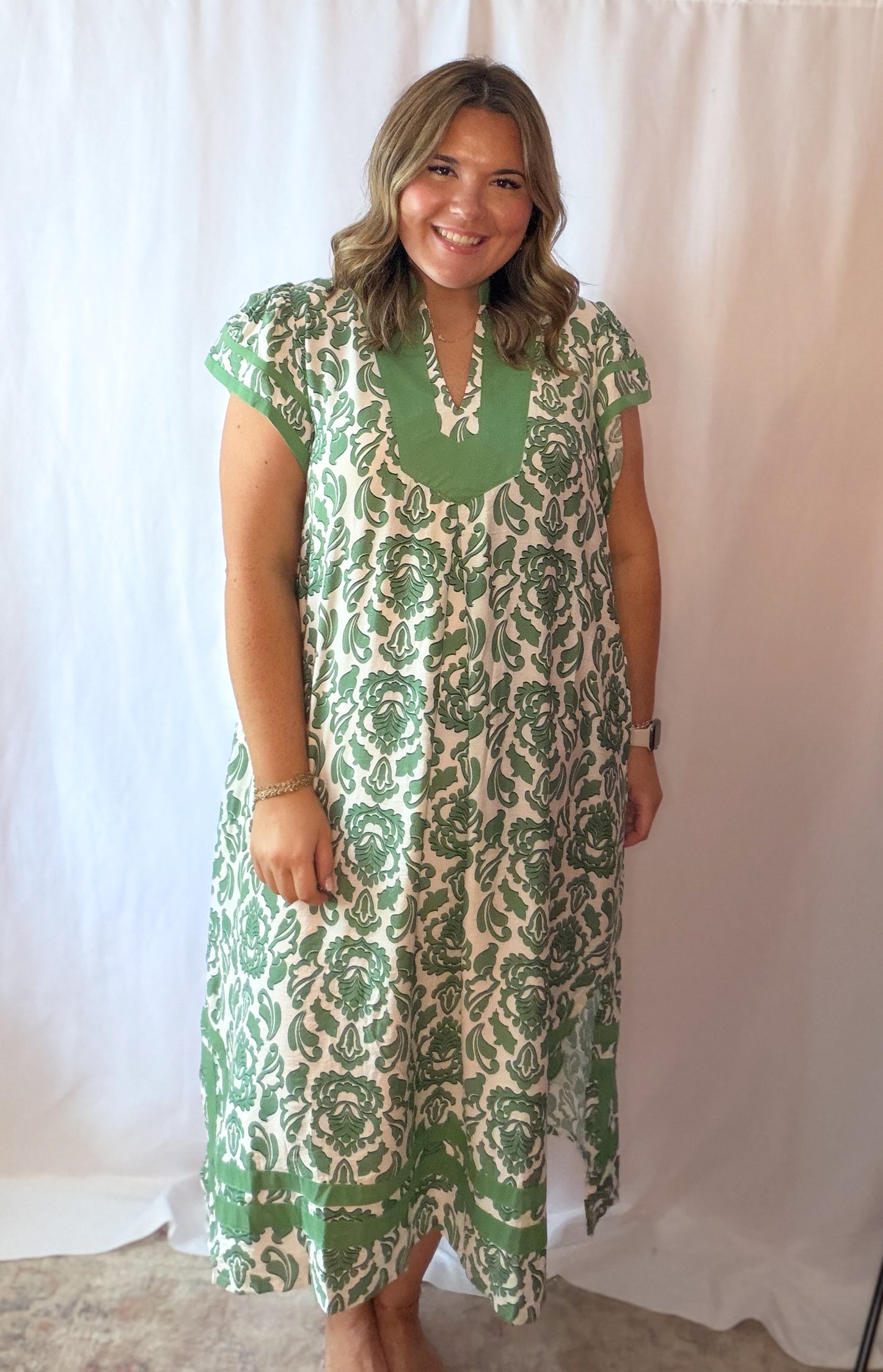 Green Printed Midi Dress