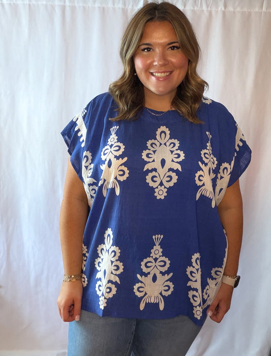 Cobalt Blue Poncho Top