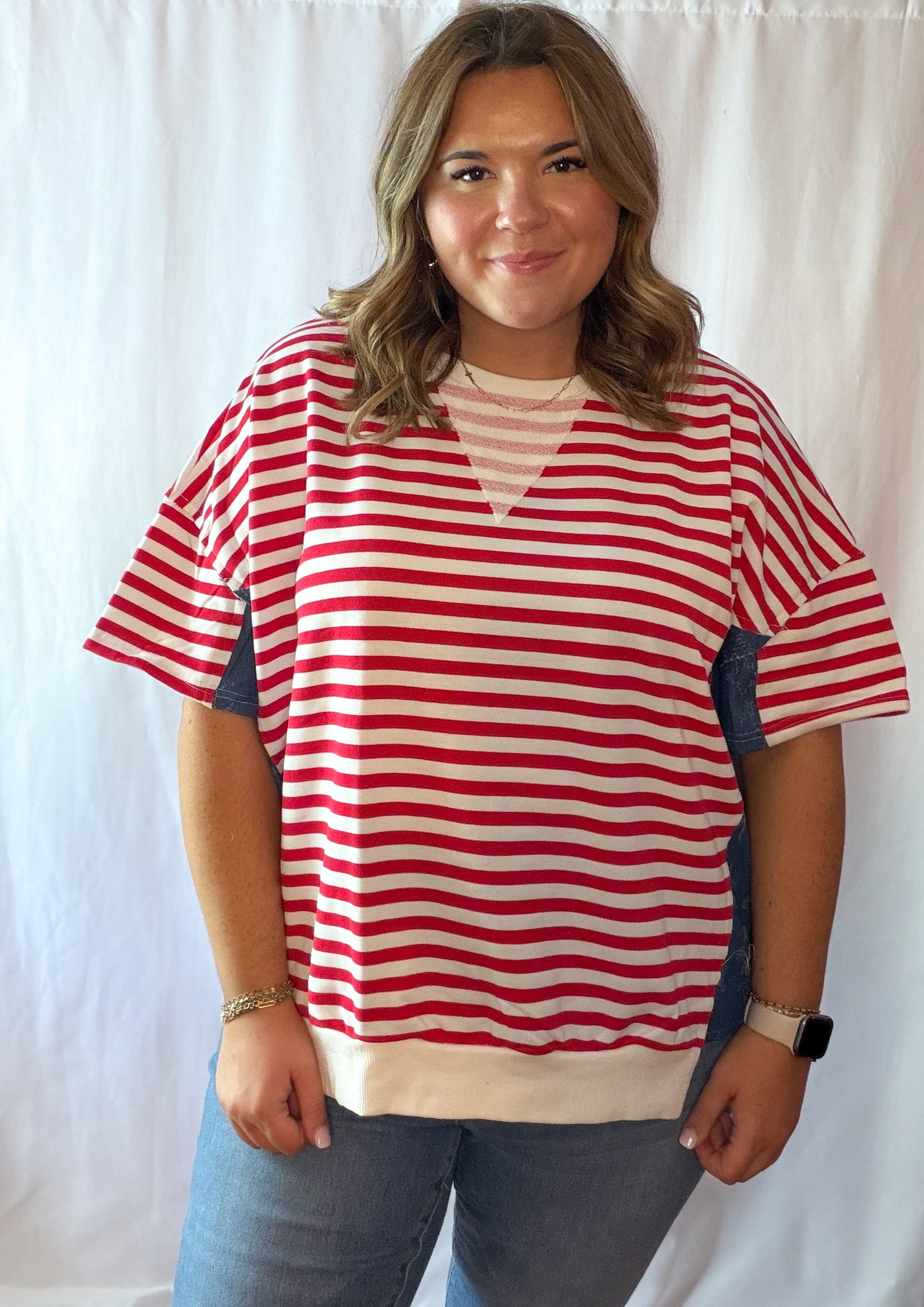 Red and White Stripe Top