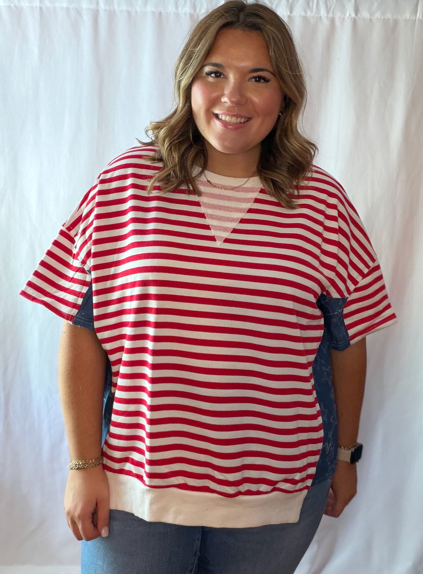 Red and White Stripe Top