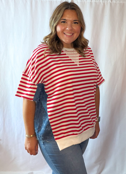 Red and White Stripe Top