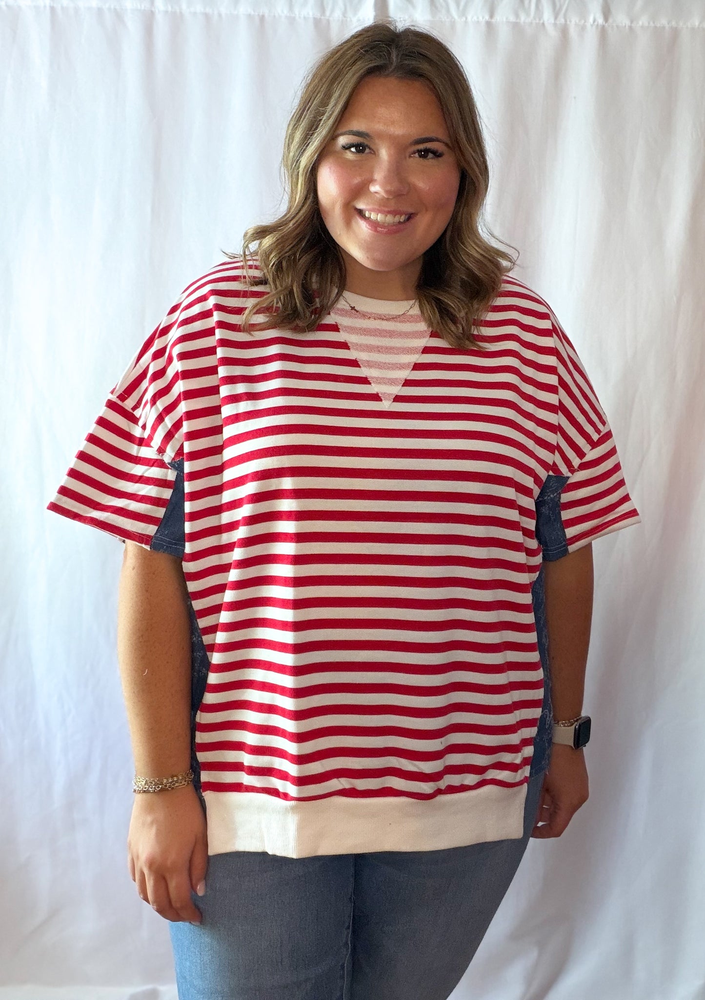 Red and White Stripe Top