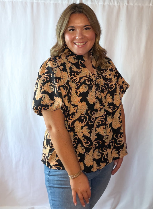 Black Paisley Print Top