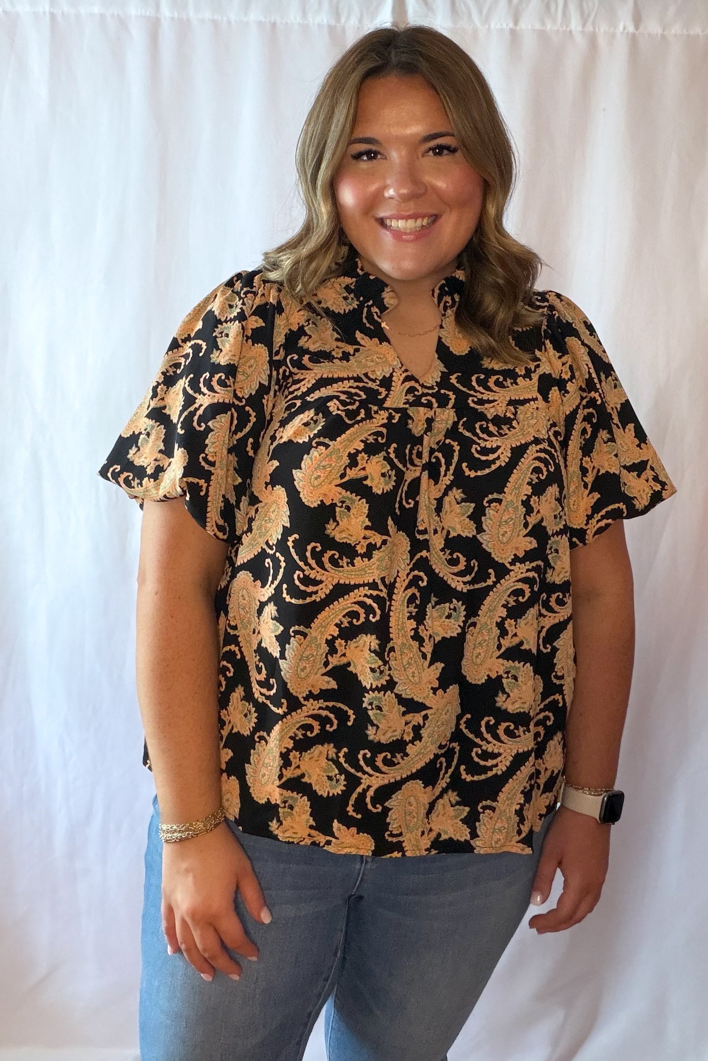 Black Paisley Print Top