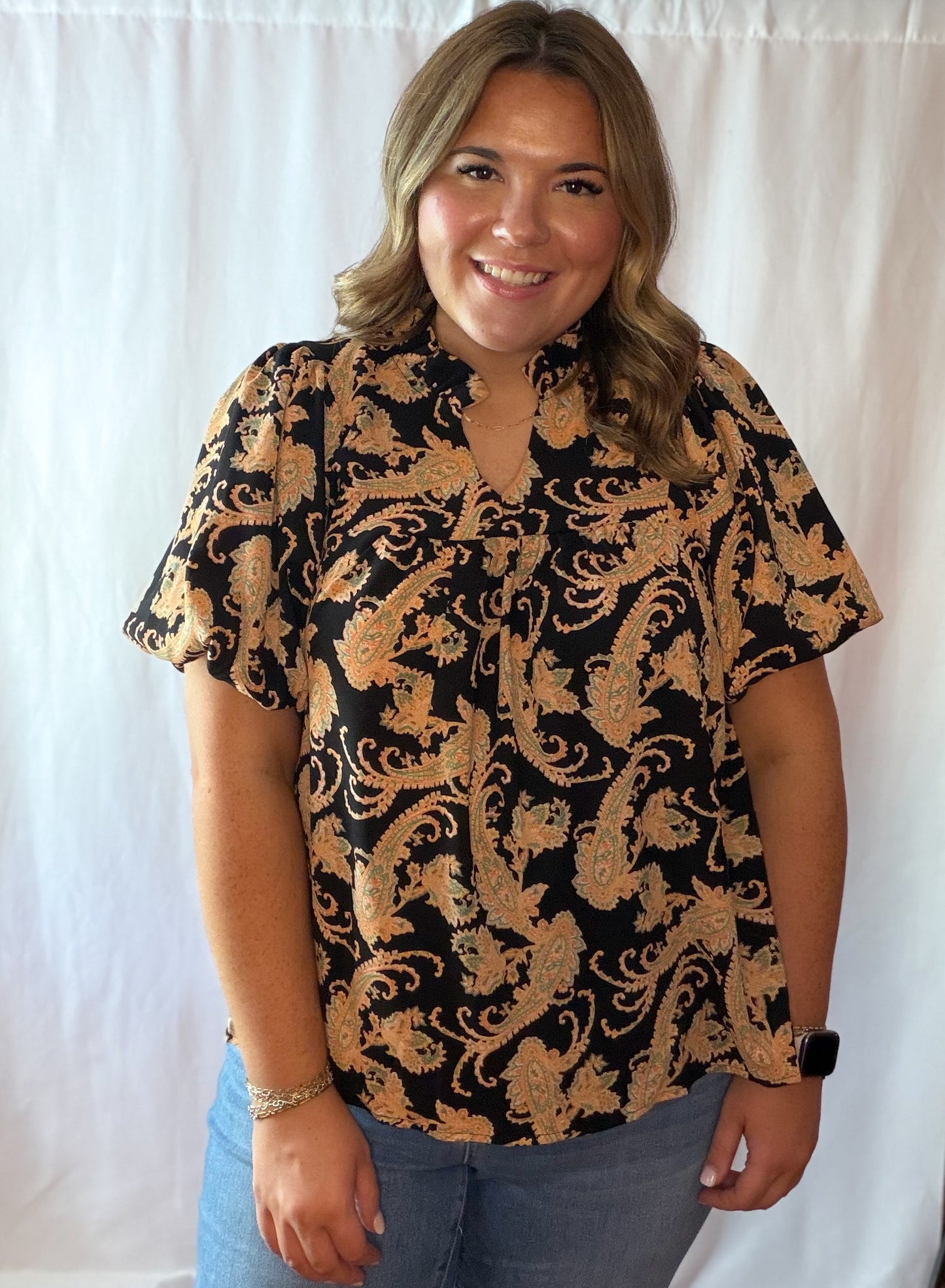 Black Paisley Print Top
