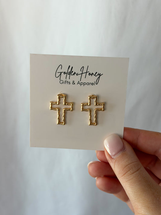 Gold Cross Stud Earrings