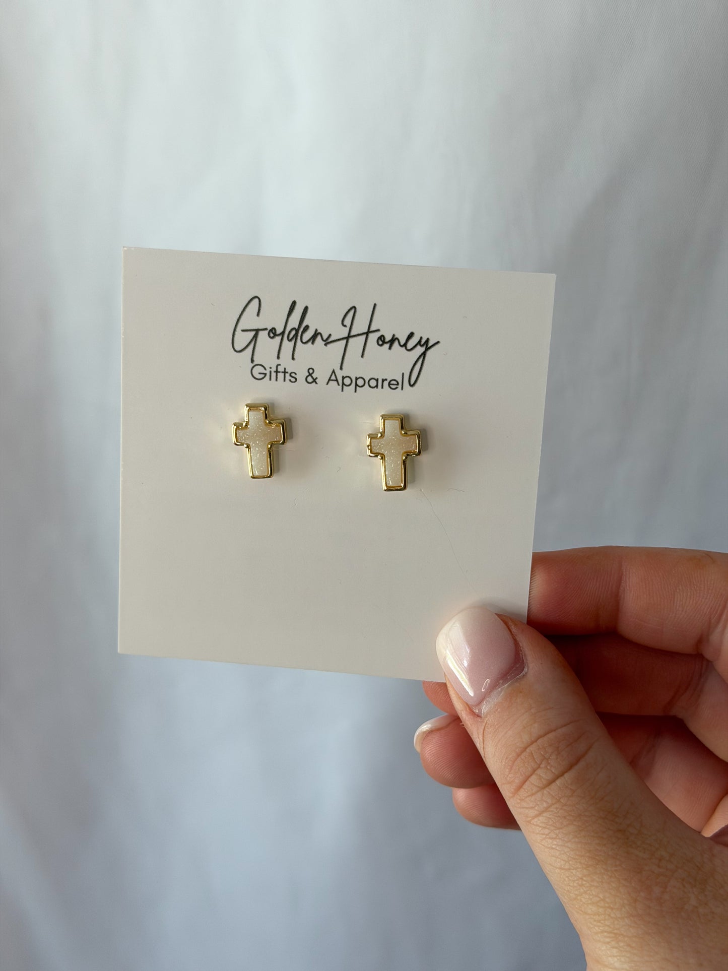 Pink Cross Stud Earrings