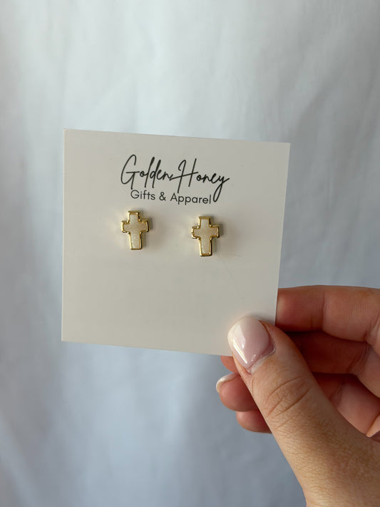 Pink Cross Stud Earrings