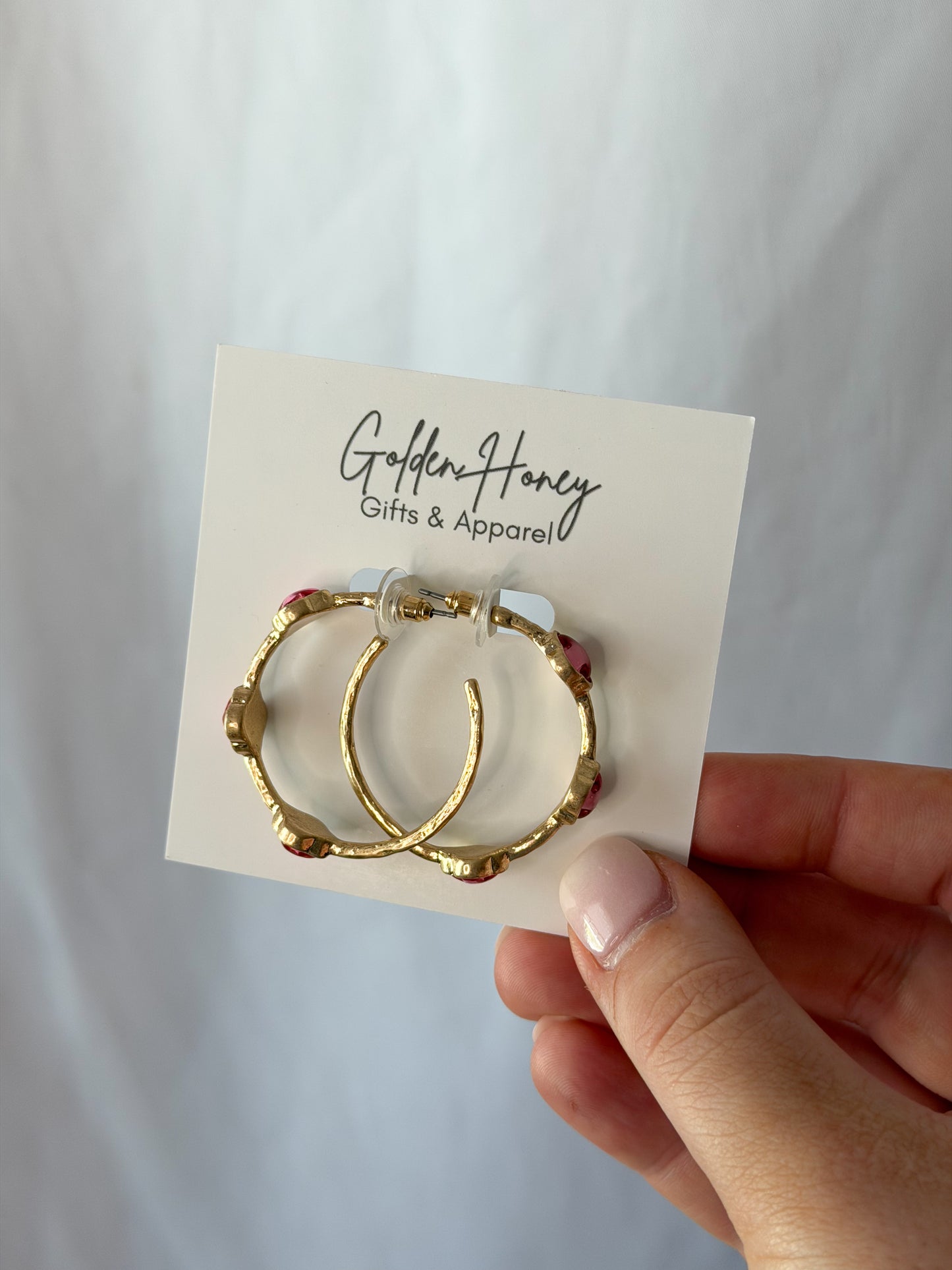 Pink Clover Stone Hoops
