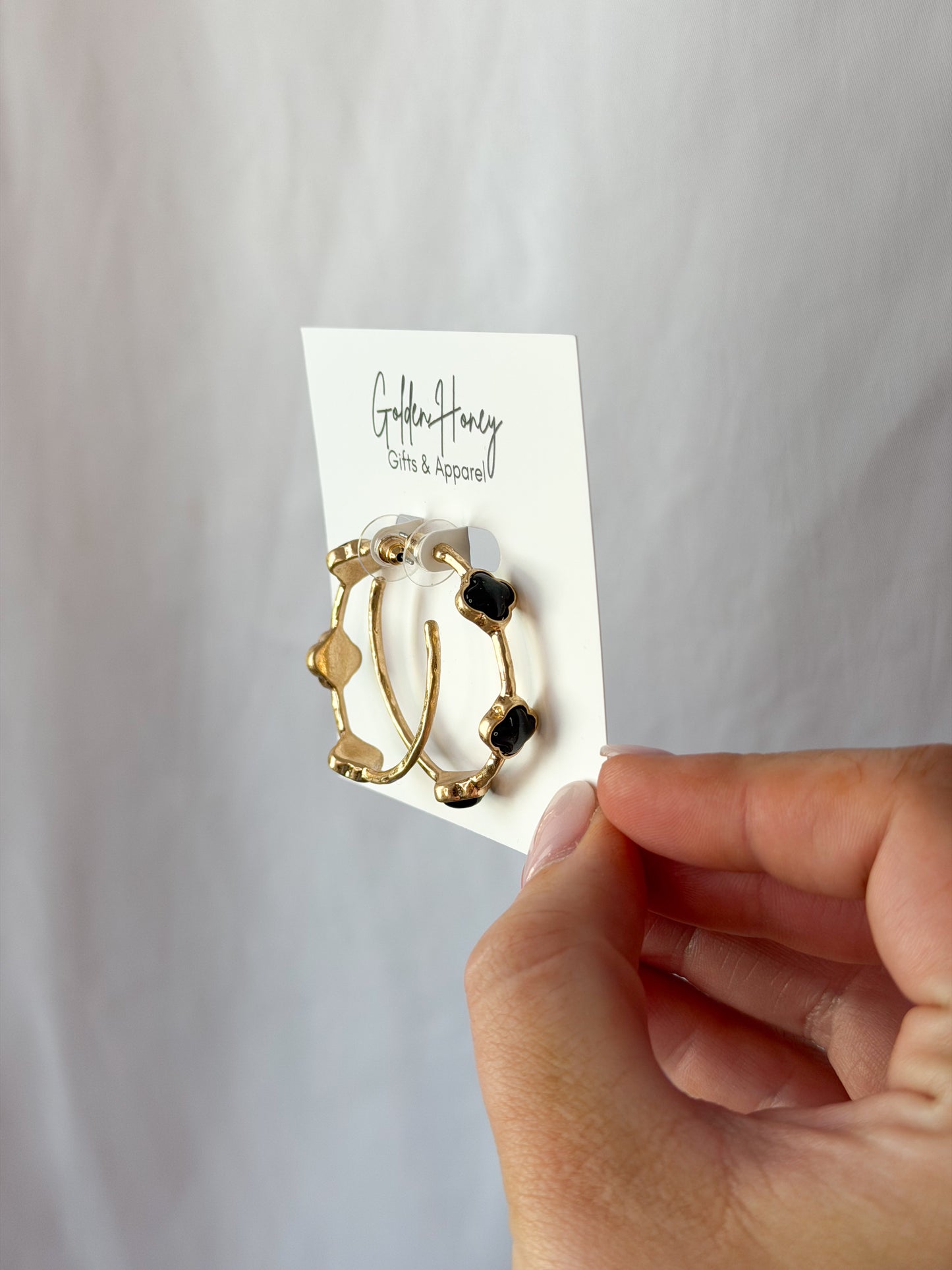 Black Cover Stone Hoops
