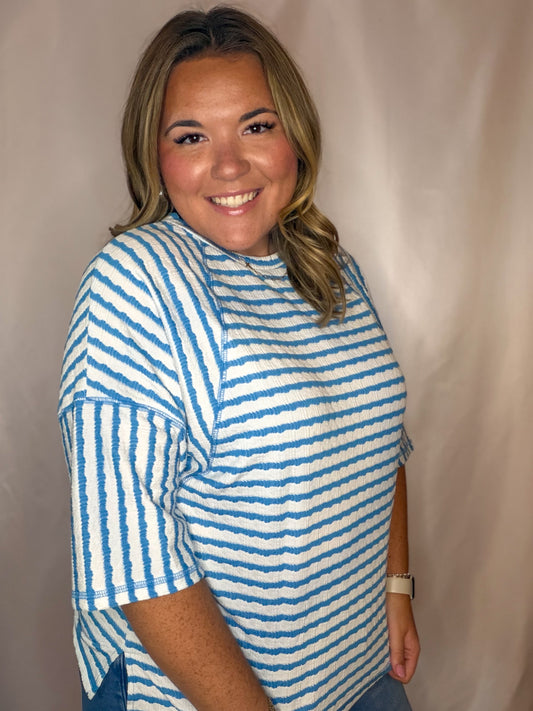 Blue Striped Knit Top