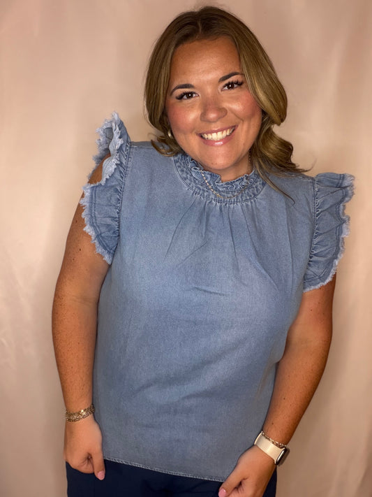 Frilled Denim Top