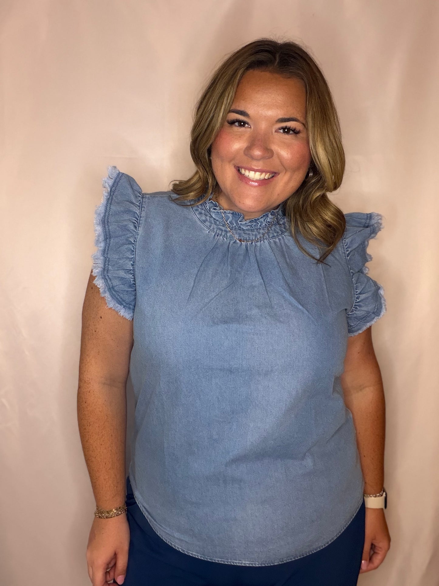 Frilled Denim Top