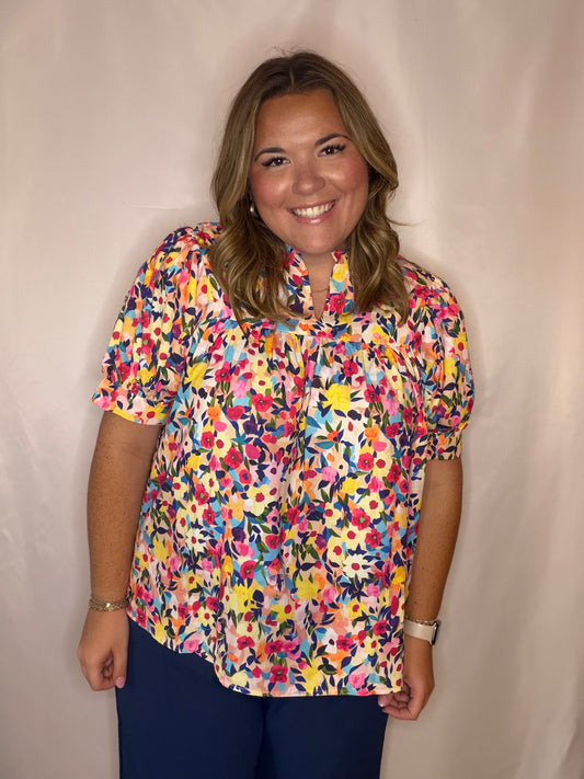 Pink Floral Puff Sleeve Top